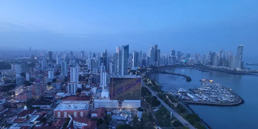Panama City at dusk, above the bay